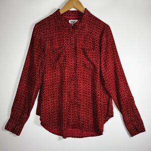 Holding Horses Anthropologie Blouse Womens Size 2 Red Geometric Button Down Boho